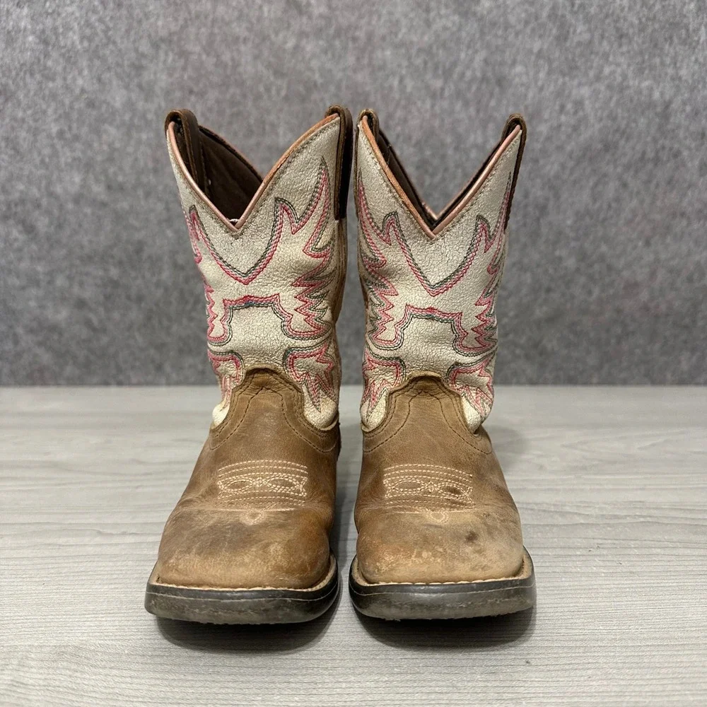Shyanne Little Cady Boots‎ Girls Size 10 Brown White Square Toe Western Cowgirl